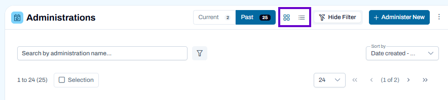 Filter available on the Administration page