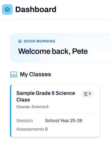 My Classes shown on teacher dashboard.