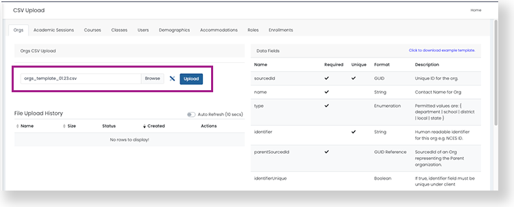 CSV Upload field