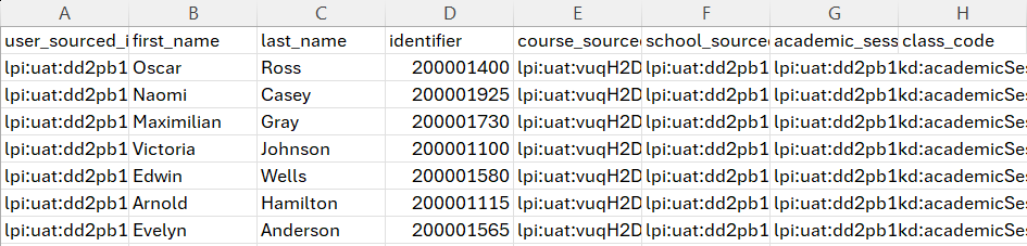 Sample roster file in Excel.