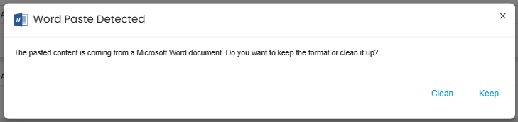 Word Paste Detected pop up screenshot