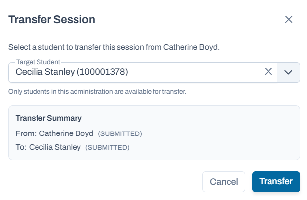 Transfer session popup.