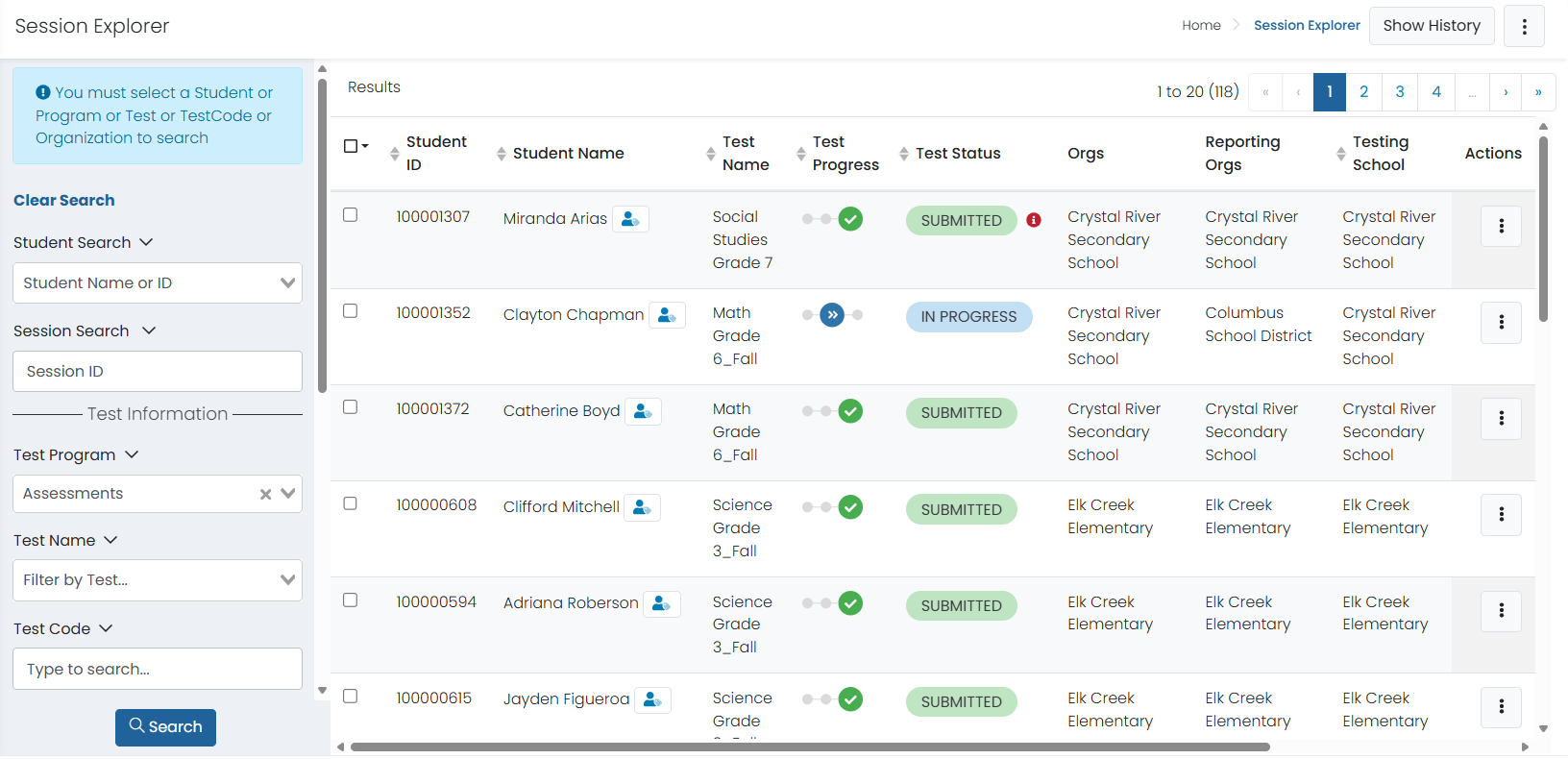 Sample Session Explorer page. Sample Session Explorer page.