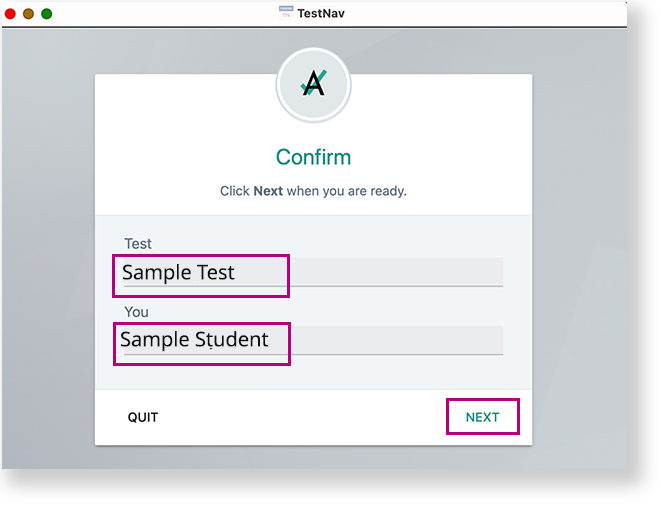 Screenshot of confirmation page