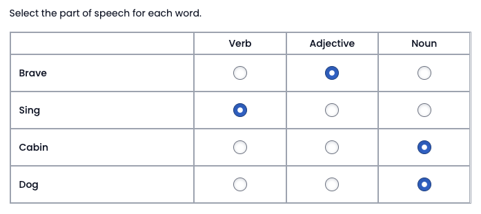Sample Tabular Match item Sample Tabular Match item