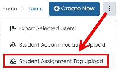 Student Assignment Tag Upload menu option