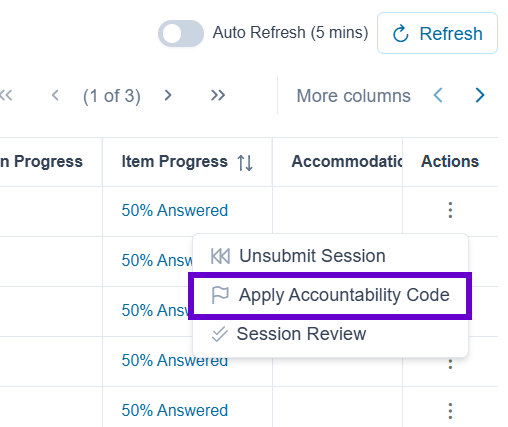 Apply Accountability Code button highlighted under list of Actions.