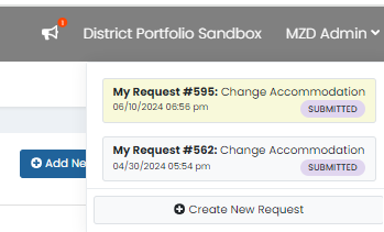 sample My Requests menu