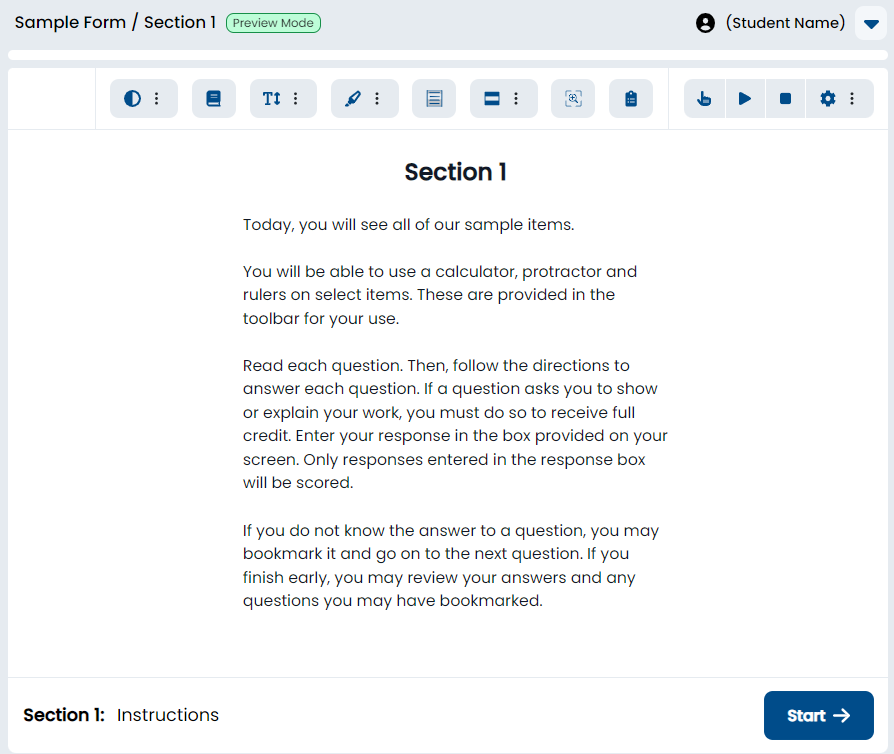 Sample instructions screen