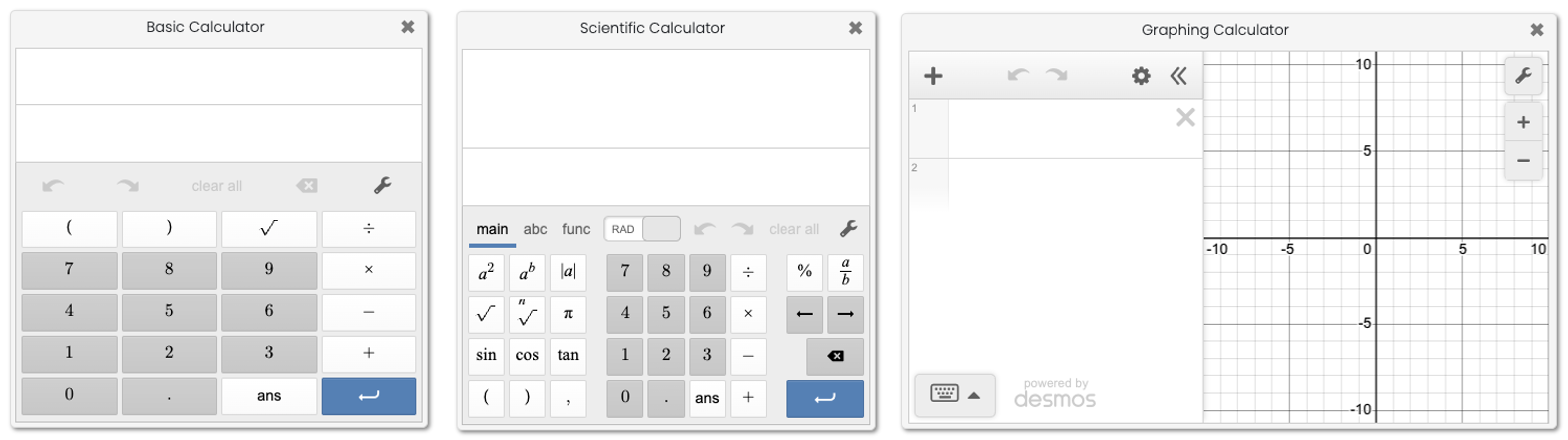 Illustration of Desmos Calculators