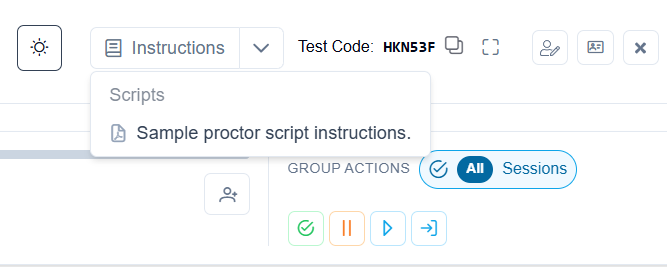 Instructions button shown at top of page, with dropdown showing uploaded scripts.
