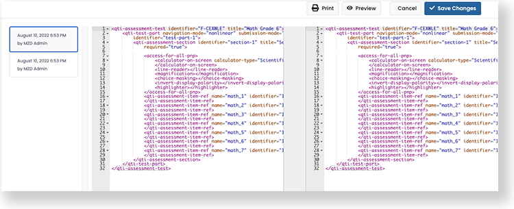 Sample Form History page