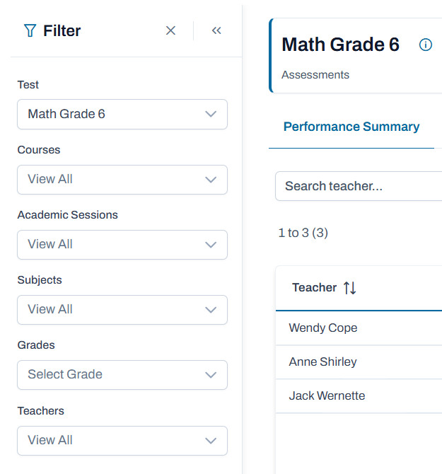 Report filter options.