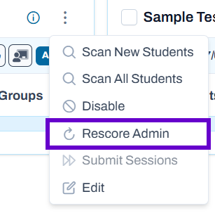 Rescore admin option shown in actions dropdown.
